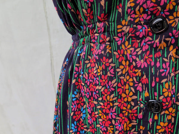 MUST HAVE | Hey You! | Vintage Garden floral print Punk High collar retro 1960s 1970s Midi Dress