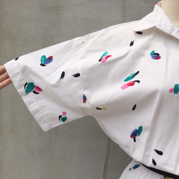 Lolly Pops | Vintage 1980s Funky Color Pops White floral brush strokes print Dress