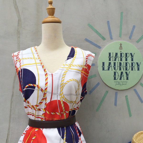Knotty naughty | Vintage 1960s 1970s Nautical theme Sailor Knots and Ties Shift Dress PLUS SIZE