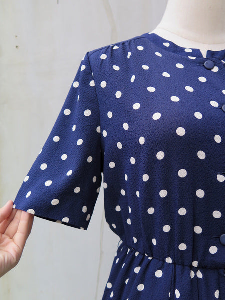 Mandy | Vintage 1950s 1960s Polka dot textured fabric Short-sleeve Day Dress