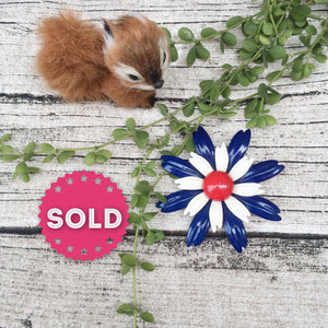 Fireworks Sky | Vintage 1960s Red White Blue Fourth of July Floral Enamel Brooch