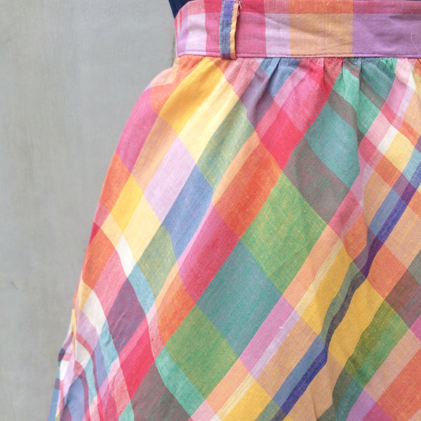 Country Rainbow | Vintage 1960s Diagonal Plaid A-line Skirt