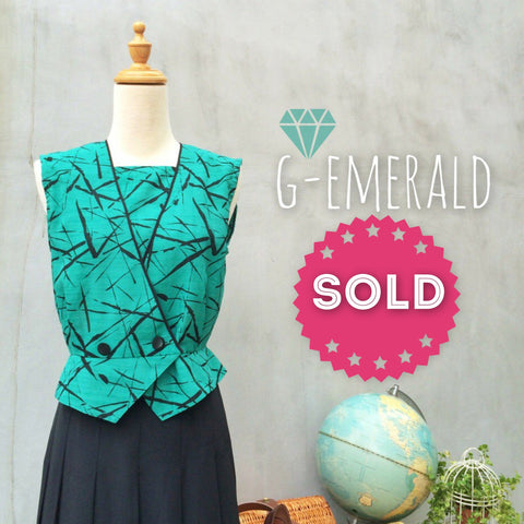 G-emerald | Vintage 1980s brush strokes print Peplum Top