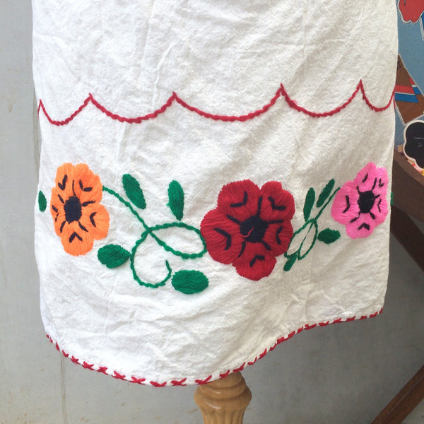 Bold 3 | Vintage 1970s hand embroidered Bright Bold Flower Mexican Skirt with scallop detail