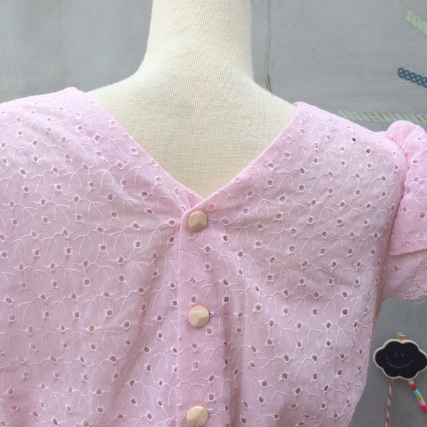 Pink Gin Fizz | Vintage 1950s FULL lace eyelet pink Shirtwaist Dress