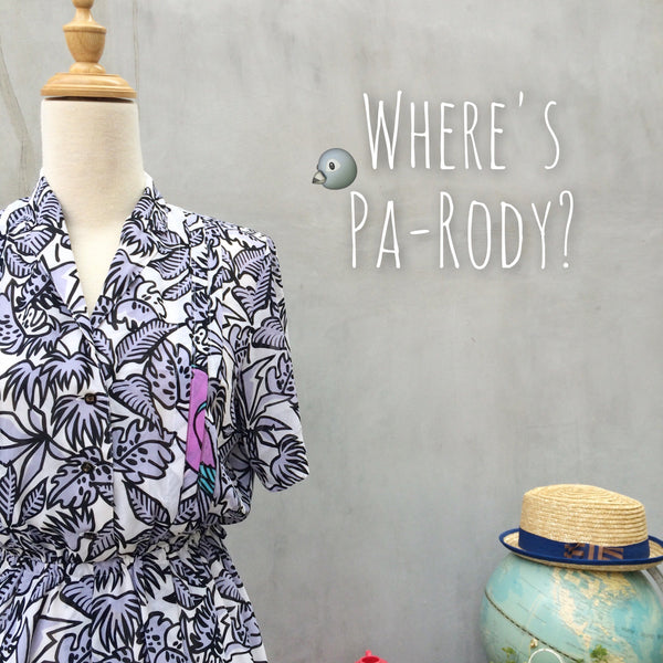 Where's Brody? | Vintage 1980s does 1950s parrot Tropical jungle print Day dress