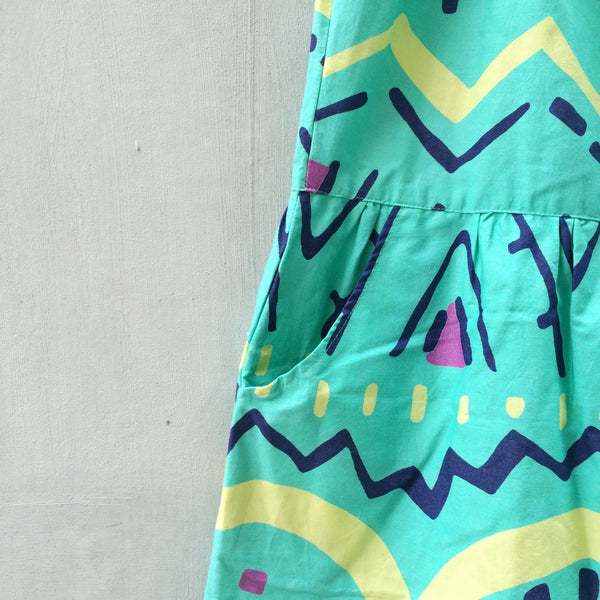 Happy Geometry | Vintage 1980s geometric pop art funk groove Graphic art Summer Romper culottes Jumpsuit with POCKETS