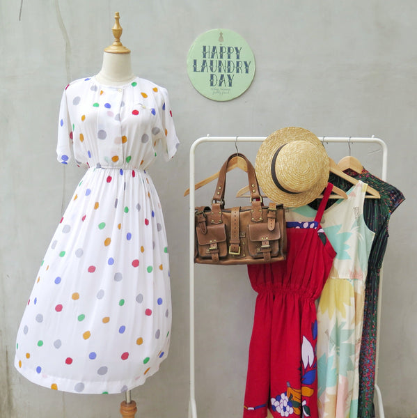 Poppi | Vintage 1960s 1970s multi-color polka dot White dress