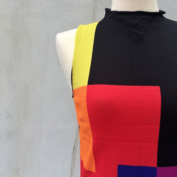 Color Blocked Locked | Mondrian-inspired Vintage 1980s 1990s pop art Bright colourful sleeveless Mock turtleneck Top