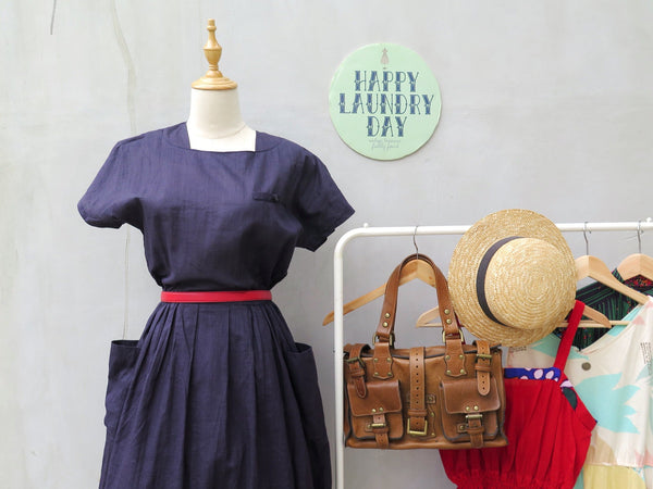 Betsy Blue | Vintage 1980s-does-1950s navy blue Flared skirt tea dress