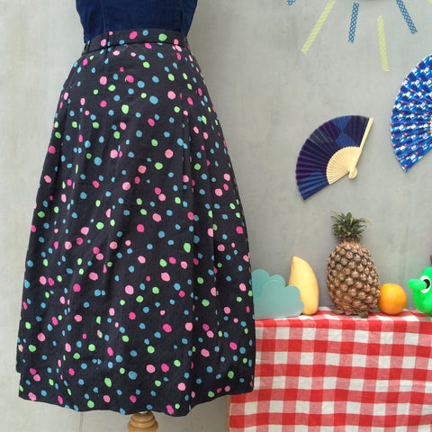 Paint me a Polka Dot | Vintage 1960s 1970s painted abstract polka dot Summer Sweets satin skirt