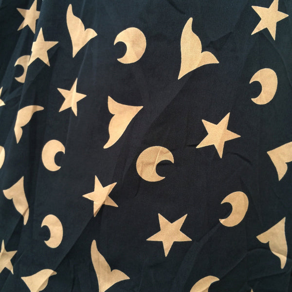 Wicked! | Vintage 1970s 1980s magical Stars and Moon Wizard print Black skirt
