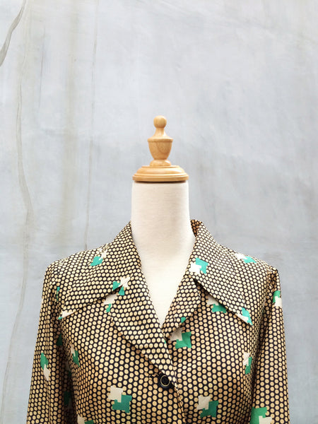 Gold Dust | Vintage 1970s geometric print Funky Op Art polka dotted Sheath Dress