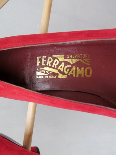 Red Hot Chilli Padi | Red suede Vintage 1950s 1960s Salvatore Ferragamo T-bar kitten heels