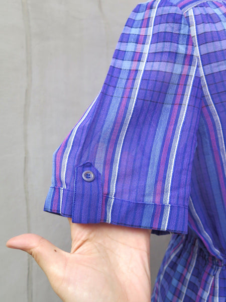 Schooldays YippeeYay | Vintage 1950s 1960s Purple checkered dress with White double collar