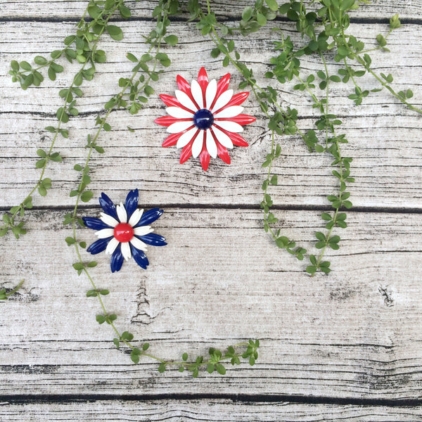 Sparkles | Vintage 1960s patriotic Red White Blue Fourth of July flower brooch