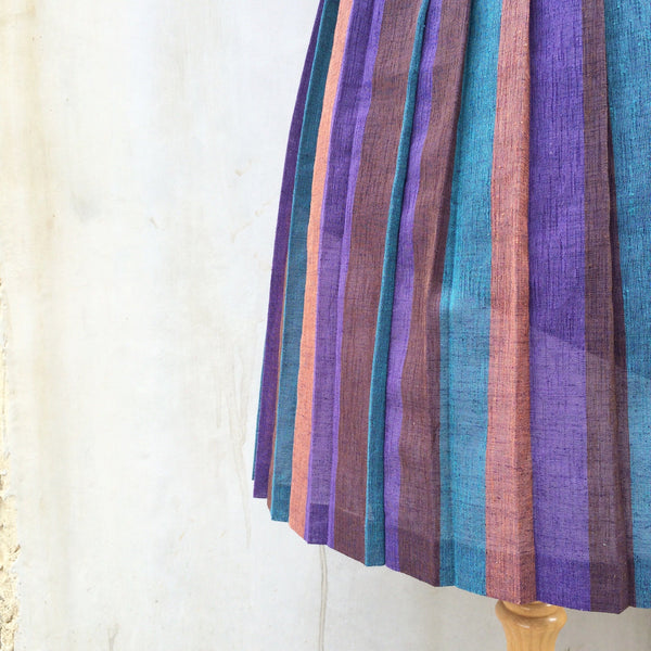 The Road Home| Vintage 1940s 1950s Vertical Stripe purple turquoise brown Cute Collar Dress