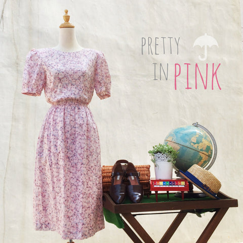 SALE! | Pretty in Pink | Vintage 1980s does 1940s floral tea dress with Pockets