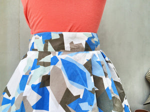 SALE ! |  Winter Mint | Short & cute Vintage 1980s geometric shapes Triangles Mint & Blue abstract art SKIRT