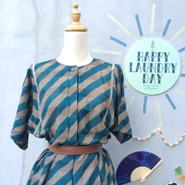 SALE! | Vintage 1980s Dark Teal and Khaki striped Dress