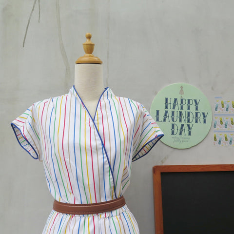 Sugared Stripes | Vintage 1980s rainbow stripes Sugar and Spice and Everything Nice Faux Top Fun Dress