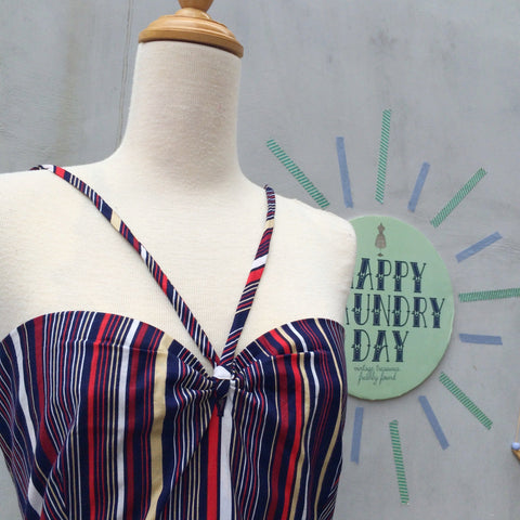 Halt Stop | Vintage 1950s 1960s Halter strap Summer Stripes Dress