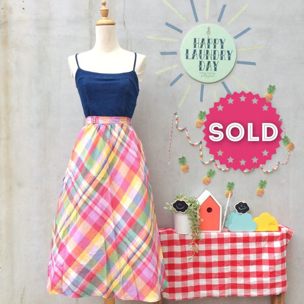Country Rainbow | Vintage 1960s Diagonal Plaid A-line Skirt