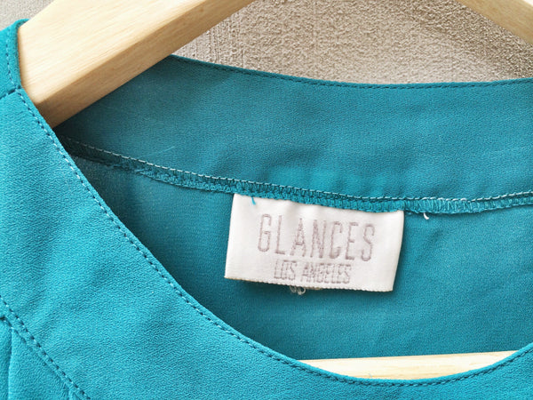 SALE ! | Teal Gold | Teal turquoise 70s pleated Vintage blouse