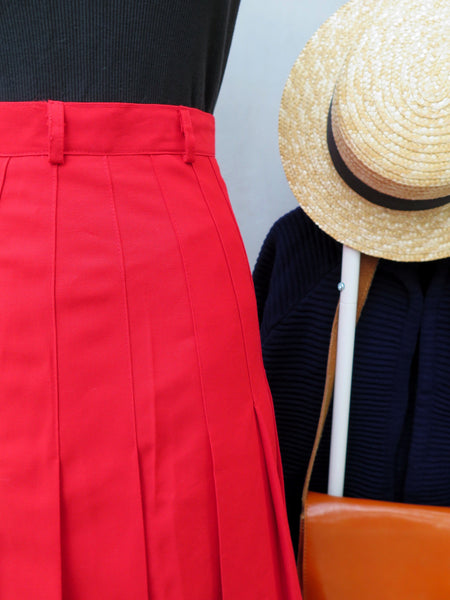 Consignment | Hello Red! | Vintage 1980s Red Midi fit-and-flare Pinned pleats skirt