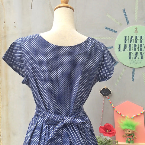 Jappo Pop-po | Vintage 1980s-does-1950s blue and white polka dot Elegant Day Dress