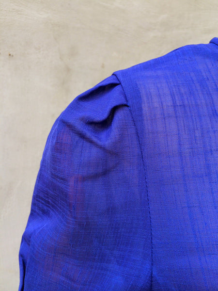 Deep Indigo Blue | Solid color 70s vintage pleat front Dress
