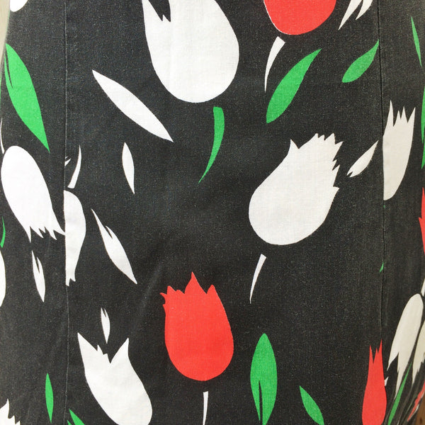 Tulip Too Hip | Vintage 1950s 1960s Red White Tulips Midi Tank Dress