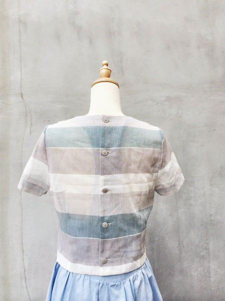 Holly Go-lightly | Vintage 60s pastel BIG stripes Kimono fabric Crop top