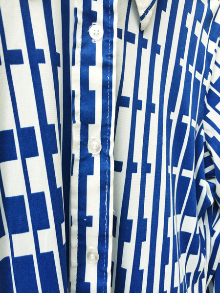 SALE! | Vintage 1960s 1970s Blue geometric Groovy Shirt