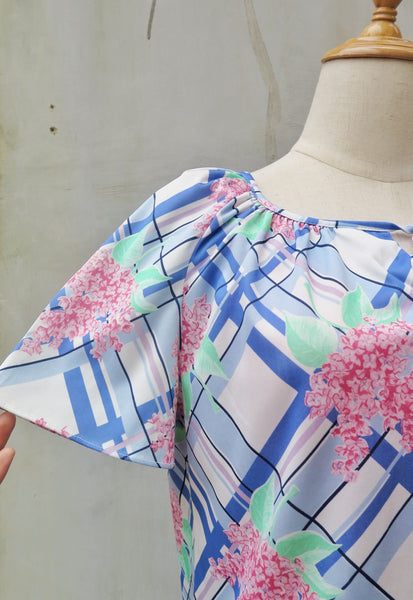 My Fair Lady| Vintage 1970s 1980s two-piece Sweetheart Pink and blue Floral print Skirt Blouse suit