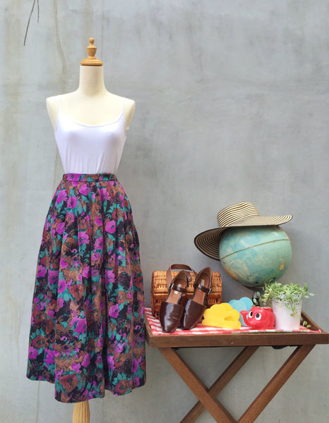 Party Girl! Rare Vintage 100% Cotton 1950s Elegant dinner Full Midi skirt WITH POCKETS!