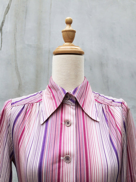 Pink Wink | Vintage 1970s vertical stripes Pink purple dress