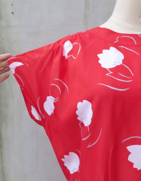 Tulia | Vintage 1980s tulip-print Red dress for larger sizes