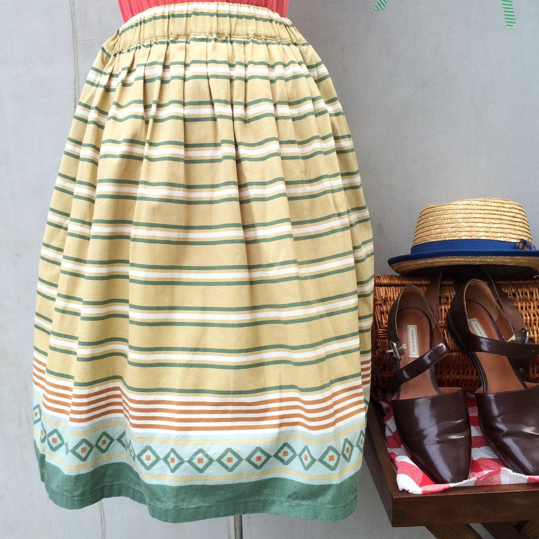 Katy-did | Vintage 1950s 1960s striped geometric print 100% cotton skirt