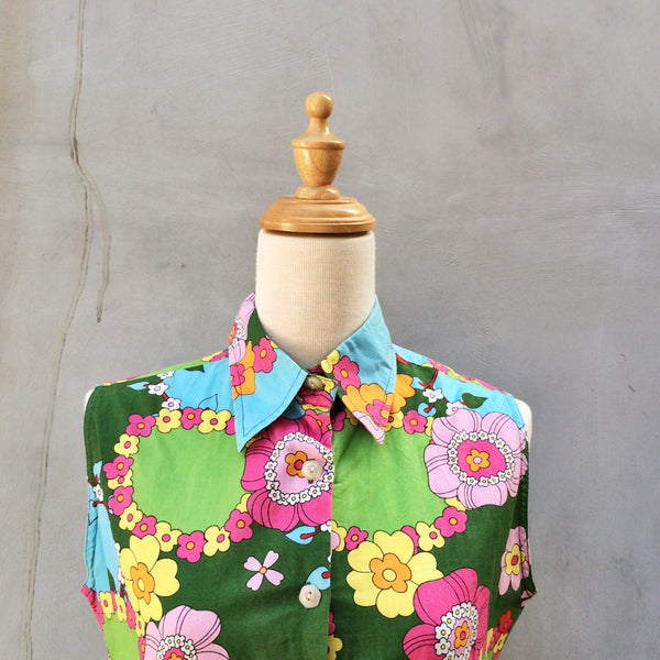 Candy Floss | Bright flower power Vintage 1960s cotton Retro mod Shirt Blouse