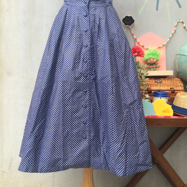 Jappo Pop-po | Vintage 1980s-does-1950s blue and white polka dot Elegant Day Dress