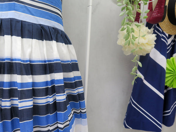 Blue Kite | Vintage 1980s 1990s Striped Blue Nautical strapless Summer Dress