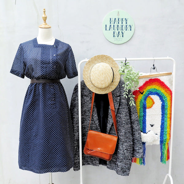 Blue or white | Vintage 1950s 1960s blue and white polka dot Square neckline lightweight Day Dress