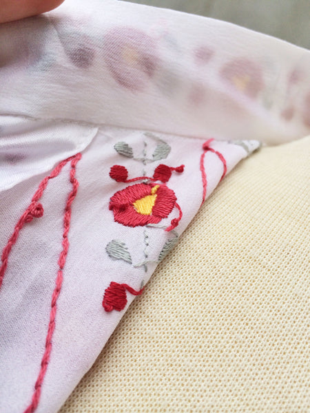 Replay Red | Hand embroidered white Satin Vintage 1960s Mandarin collarshirt