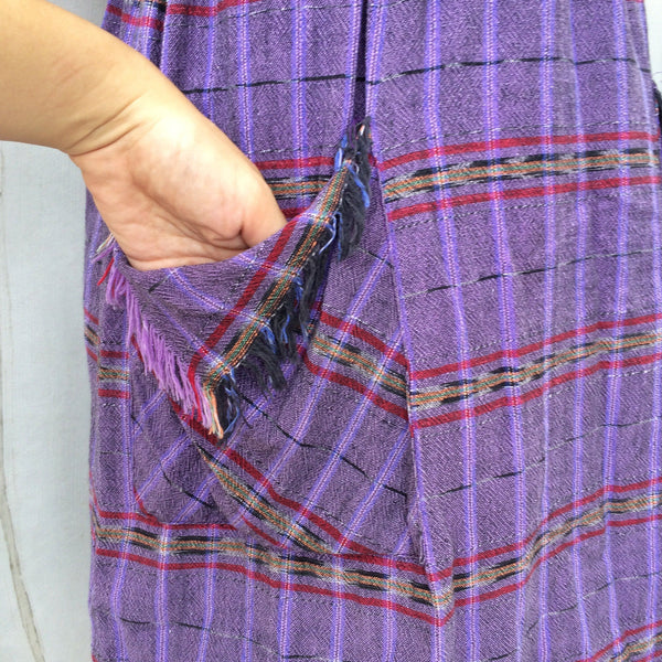 SALE! | Vintage 1980s 1990s tribal Ethnic fringe hems Day Dress with pockets