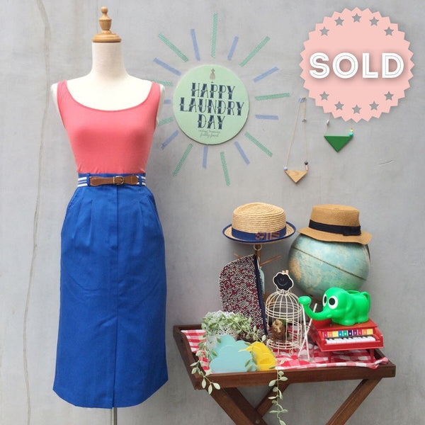 Something Blue | Vintage 1970s cobalt blue Pencil skirt with Matching Belt