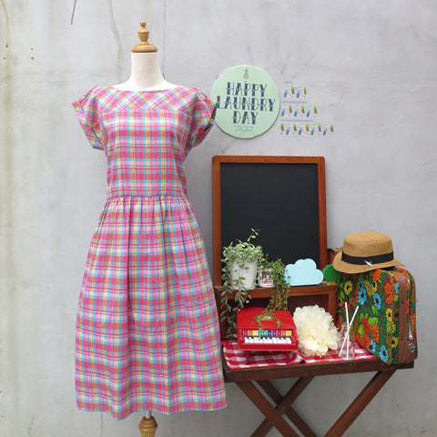 Pink Plaid | Vintage 1980s Plaid dress - Oranges and Lemons and Pink Peaches too