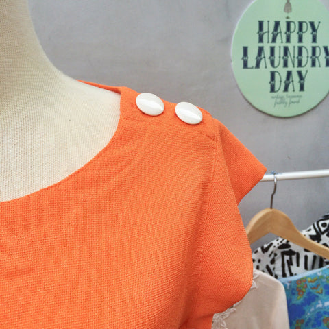 Mandarin Orange | Cute bright neon Orange 1980s vintage flirty dress