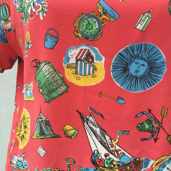 Fairground Candy | Vintage 1980s Fun Kitschy prints 100% Silk Blouse