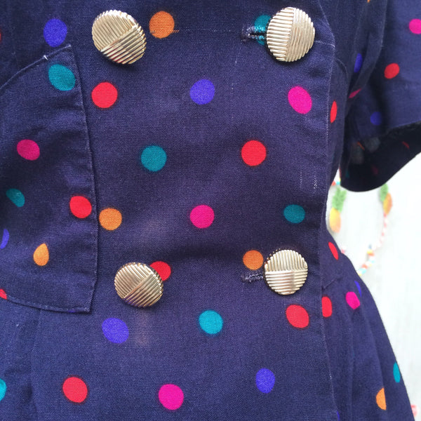 Happy Dotties | Vintage 1980s-does-1950s button down dress with Structured waist